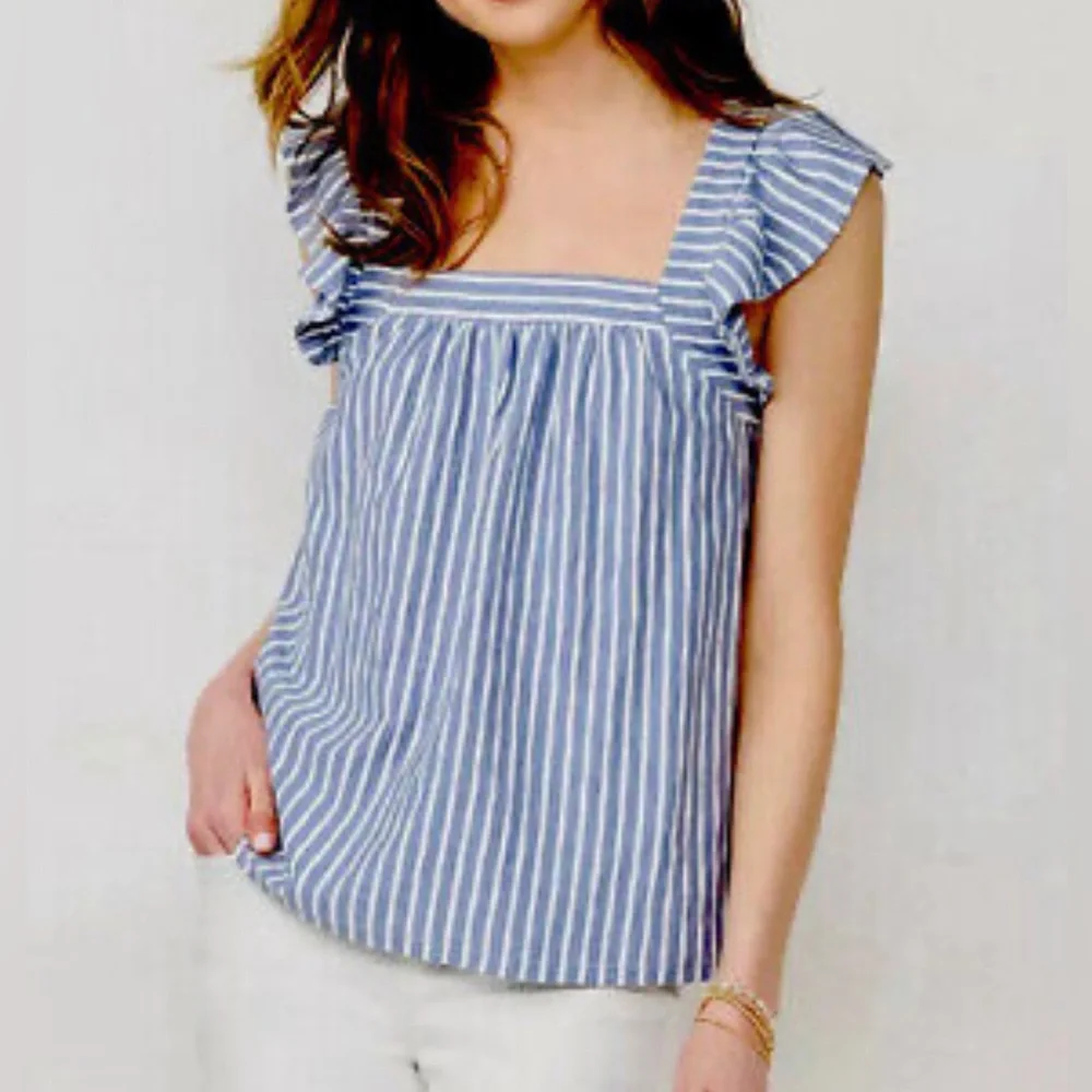 NWOT Lauren Conrad Blue and White Striped Top Size XS - Picture 1 of 6